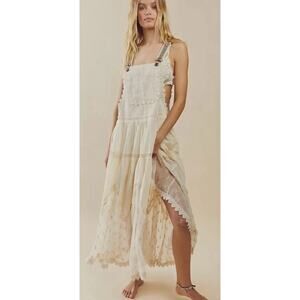 Free People Trails End Lace Crochet Vintage Overalls Maxi Dress Skirtall Sz S
